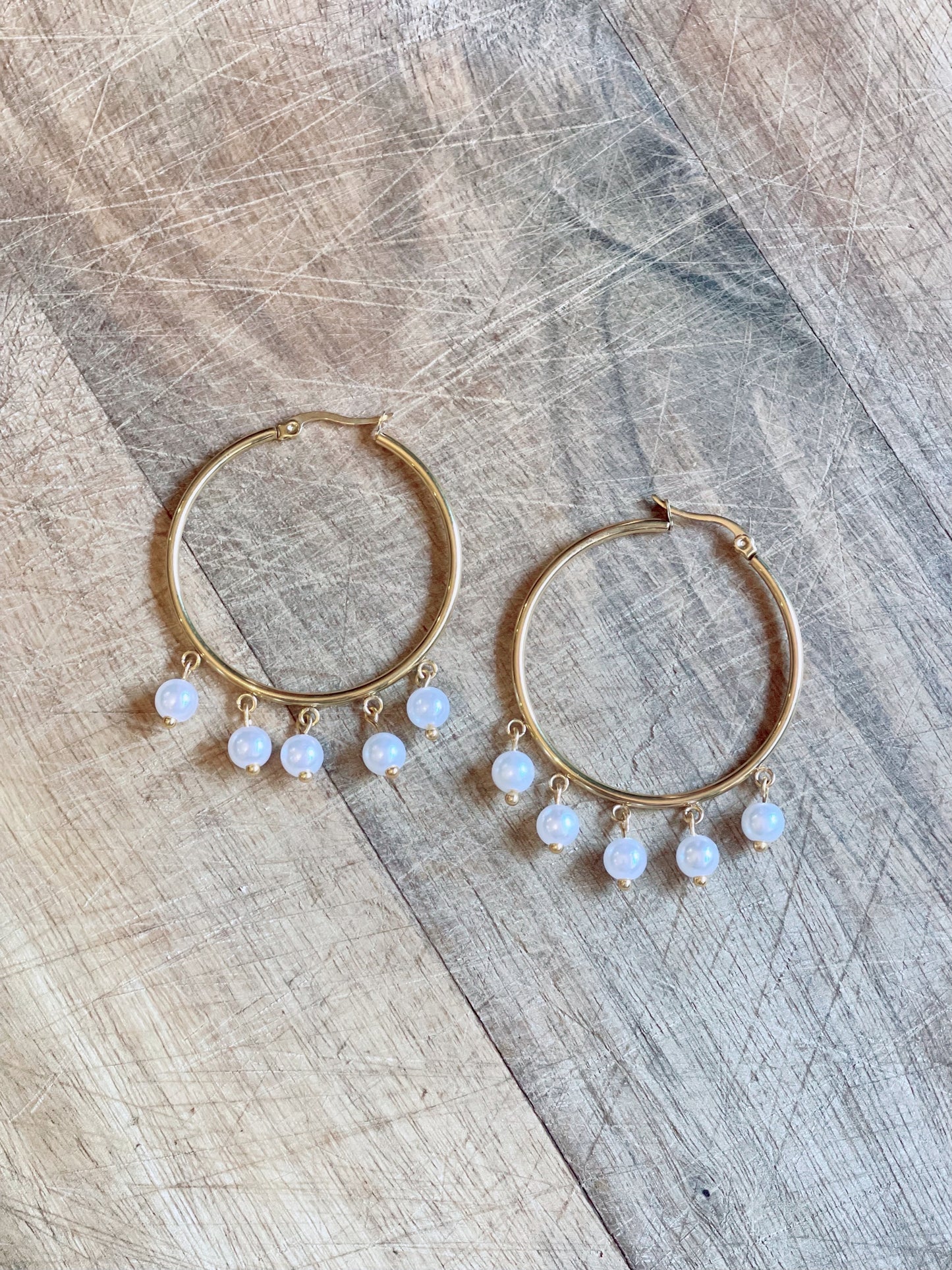 Gold pearl hoops