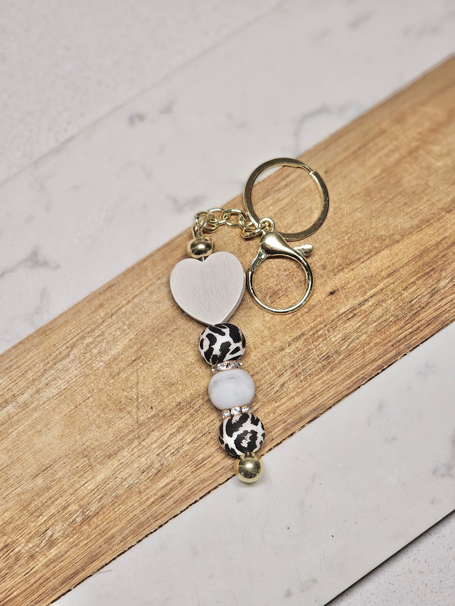 Tan Heart & Leopard Keychain