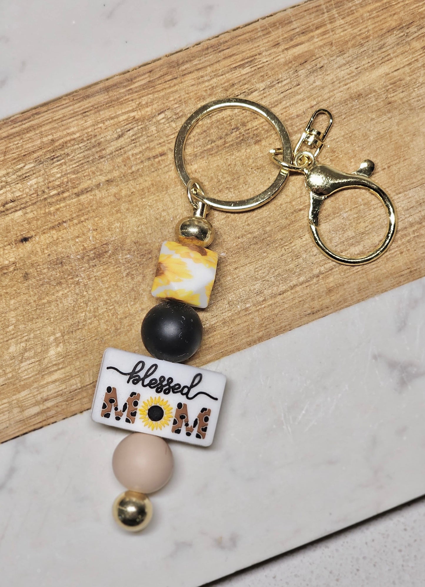 Blessed Mom Keychain - sunflower