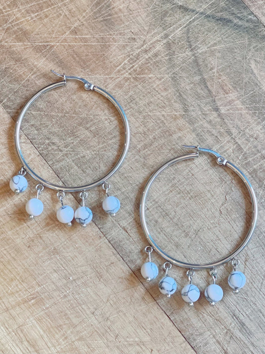 Silver faux howlite hoops