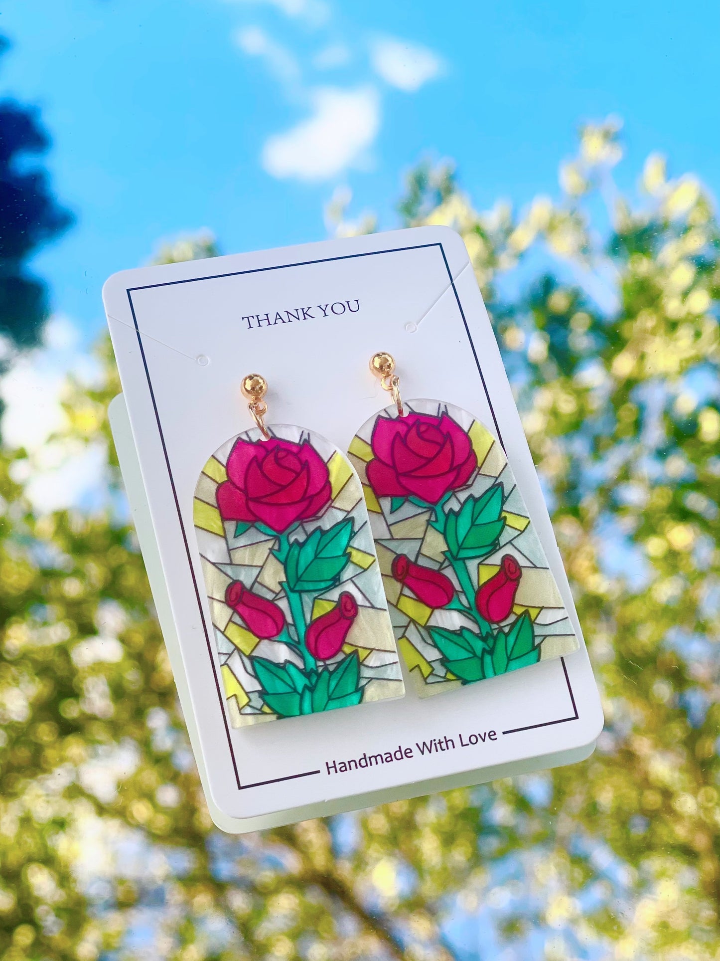 Stained glass earrings - rose arch