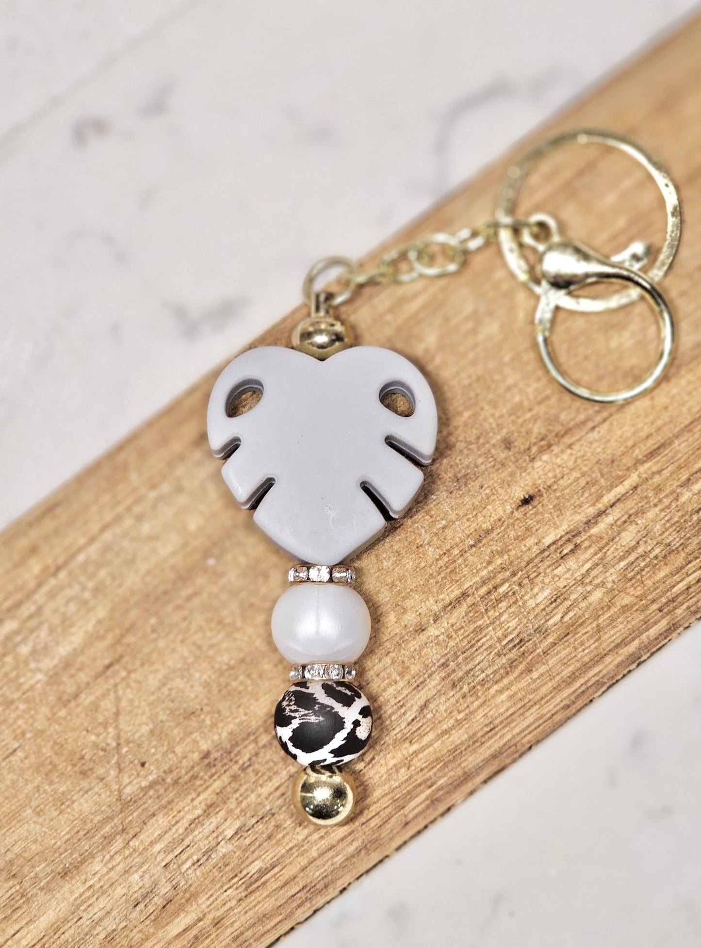 Grey Monstera Keychain