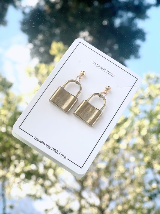 Gold lock earrings