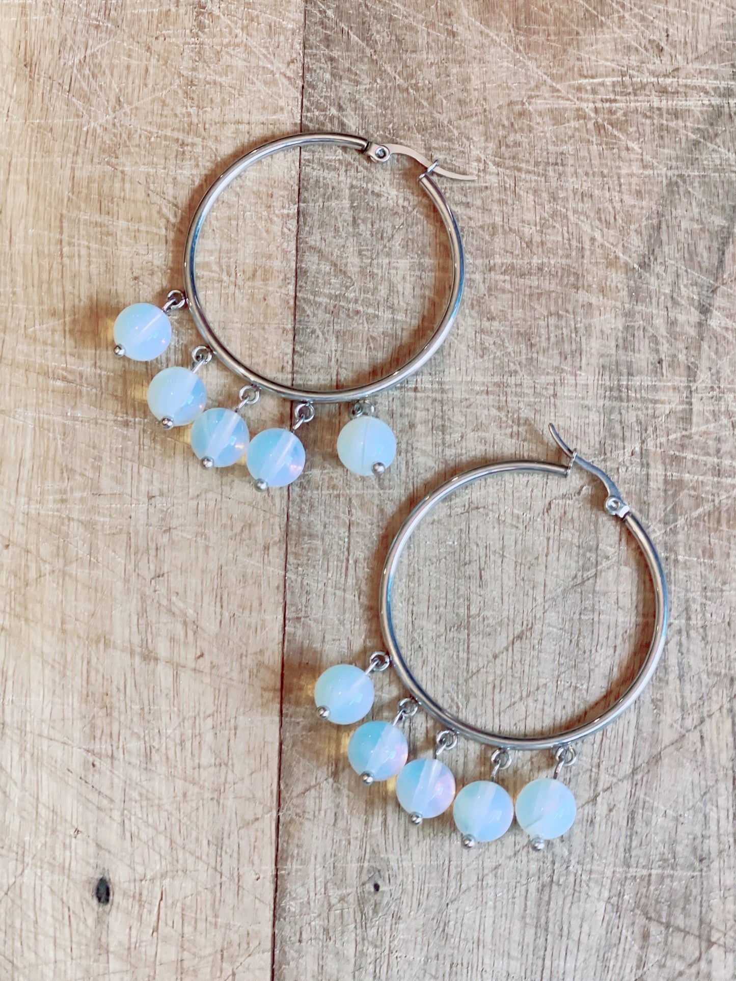 Silver Opal Hoops