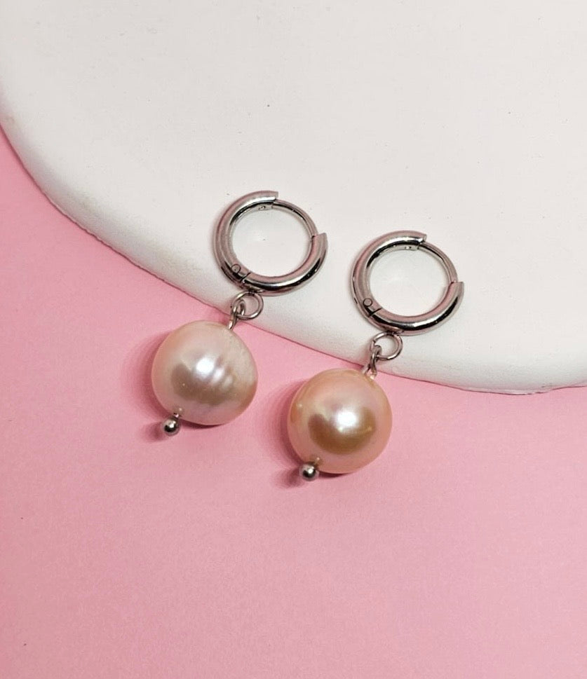 Silver Cultured Pearl Hoops