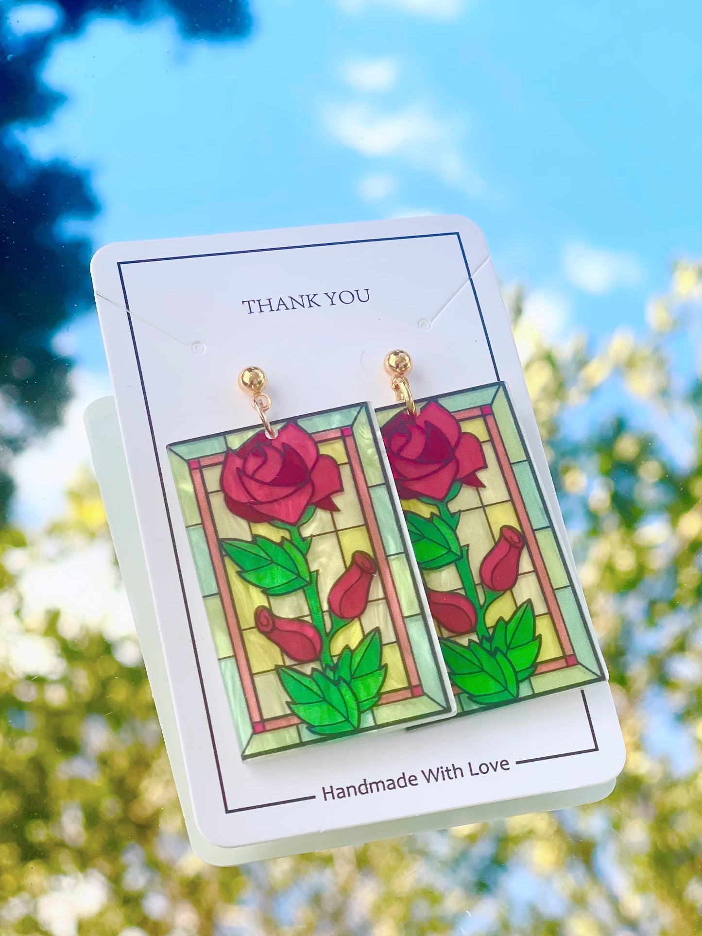 Stained glass rectangular rose