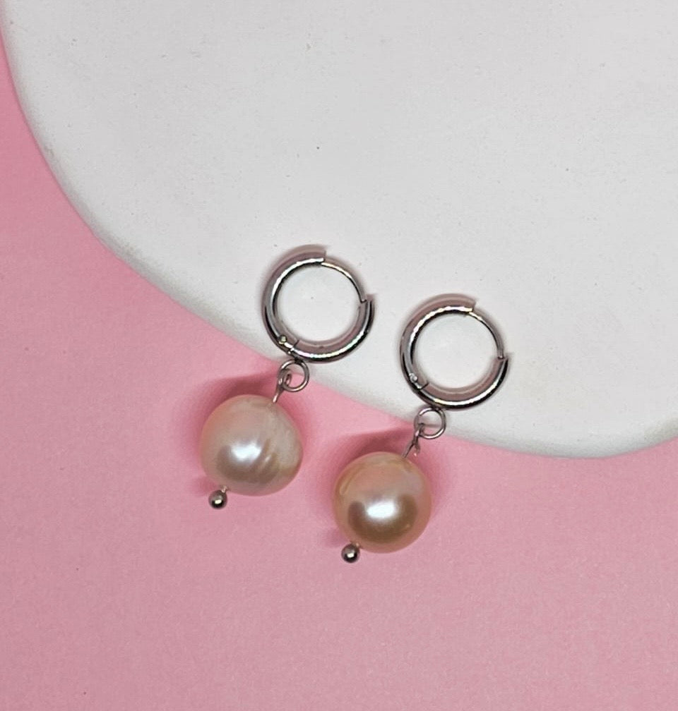 Silver Cultured Pearl Hoops